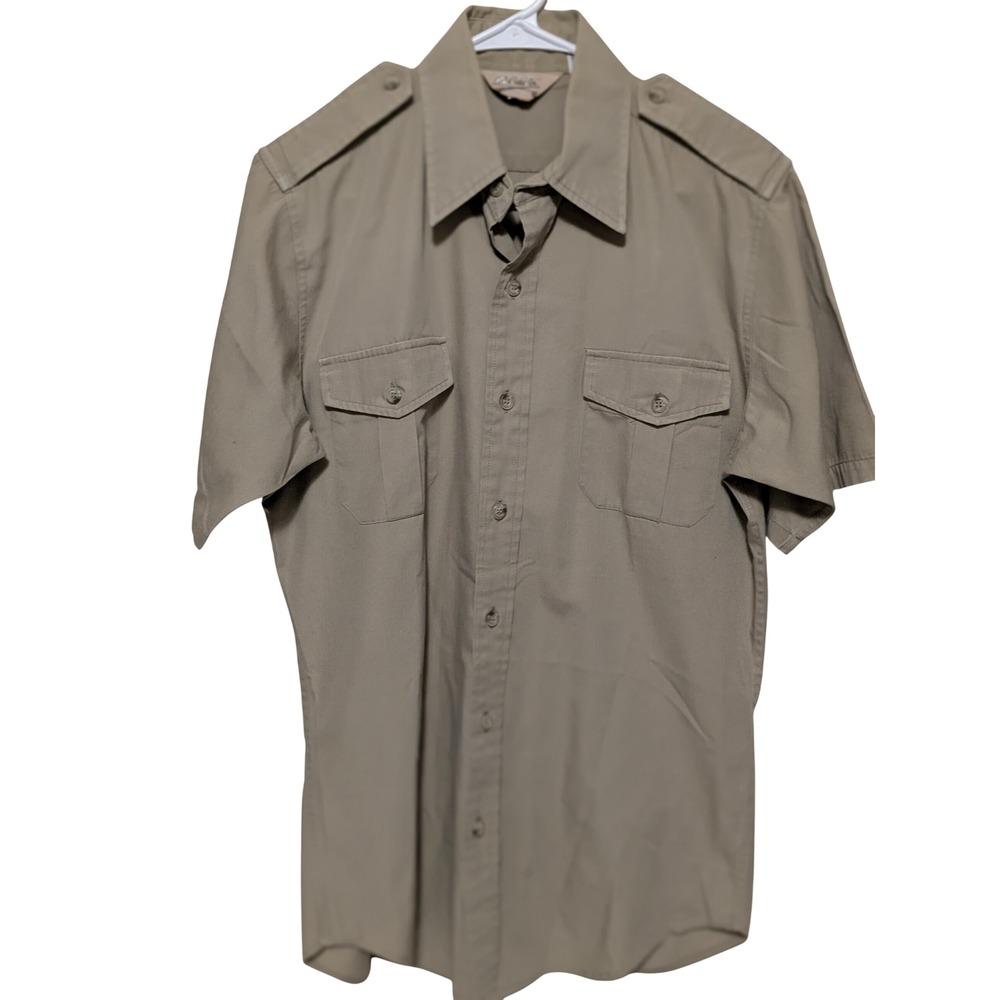 Cabelas Gorpcore Button Up Men M Khaki Hunting Safari Shirt Short Sleeve